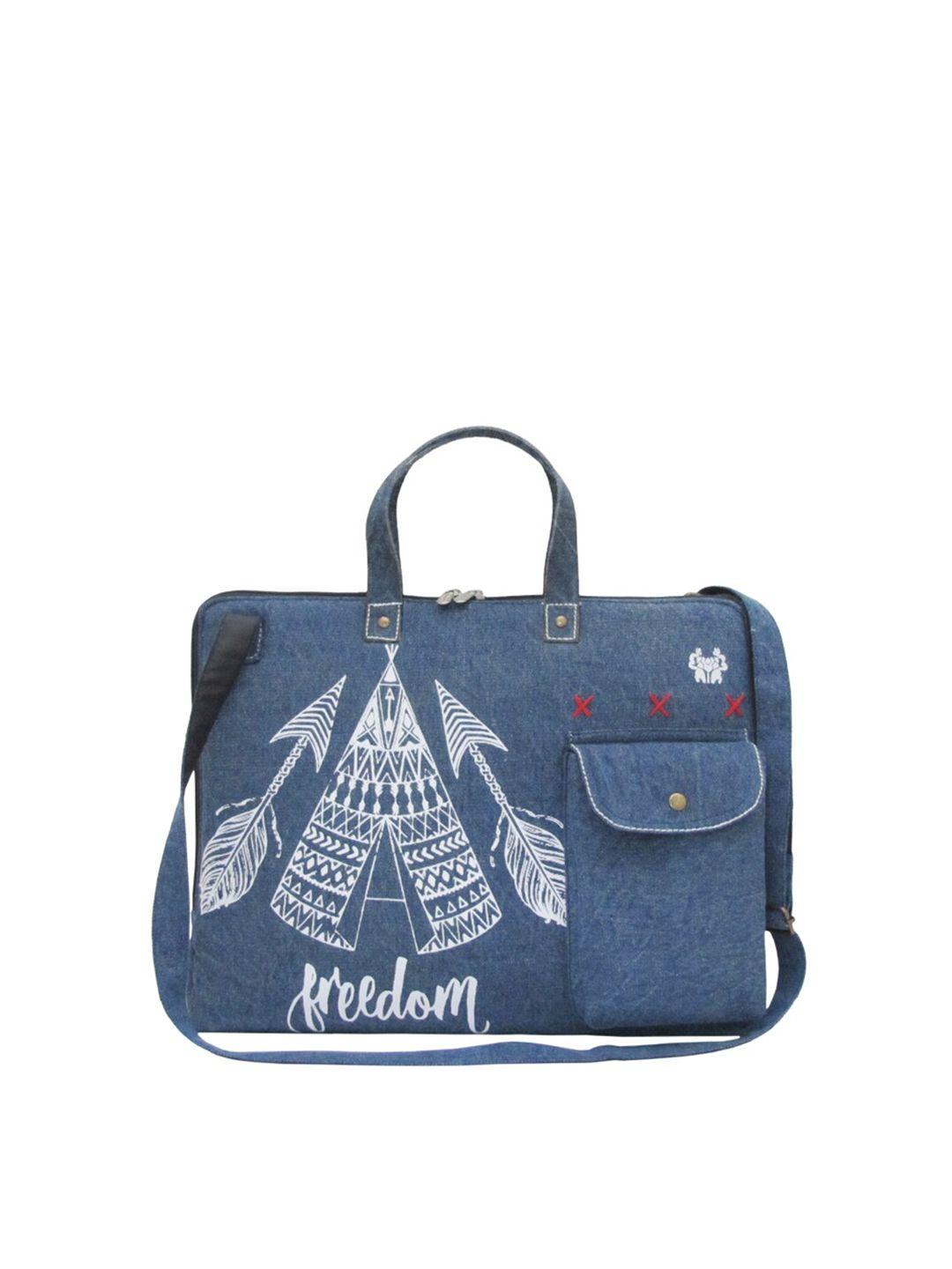 the house of tara unisex blue & white printed laptop bag