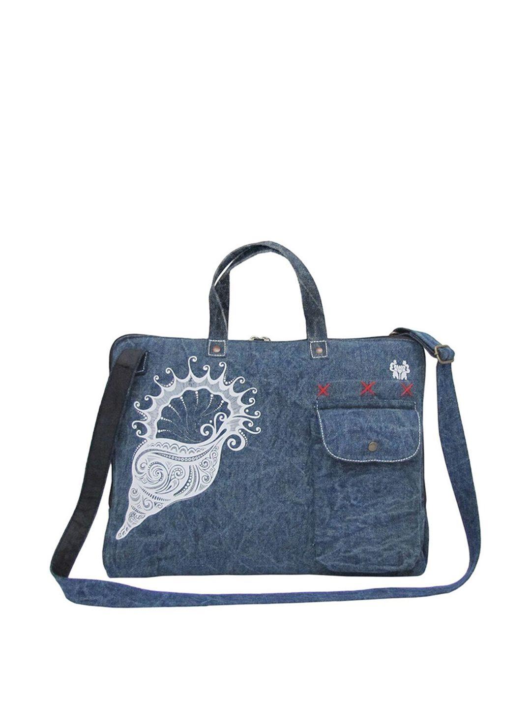 the house of tara unisex blue & white printed laptop bag