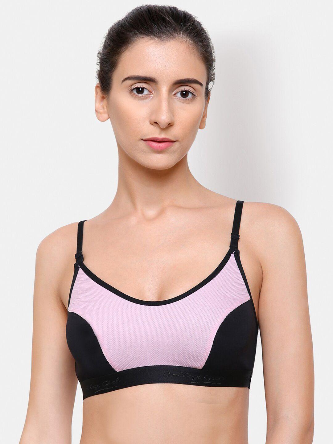 college girl pink & black colourblocked bra