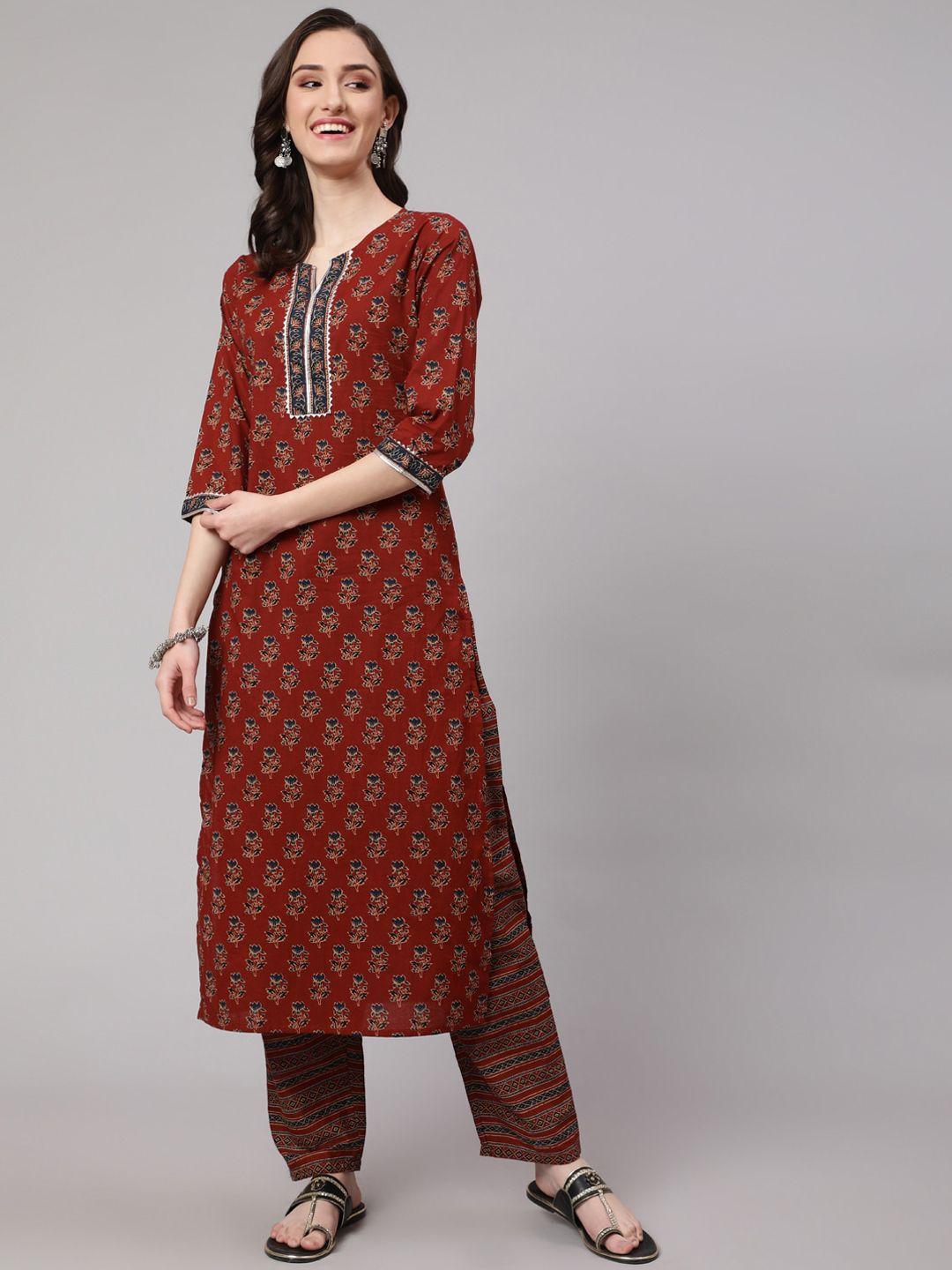 nayo women ethnic motifs printed gotta patti pure cotton kurta with palazzos