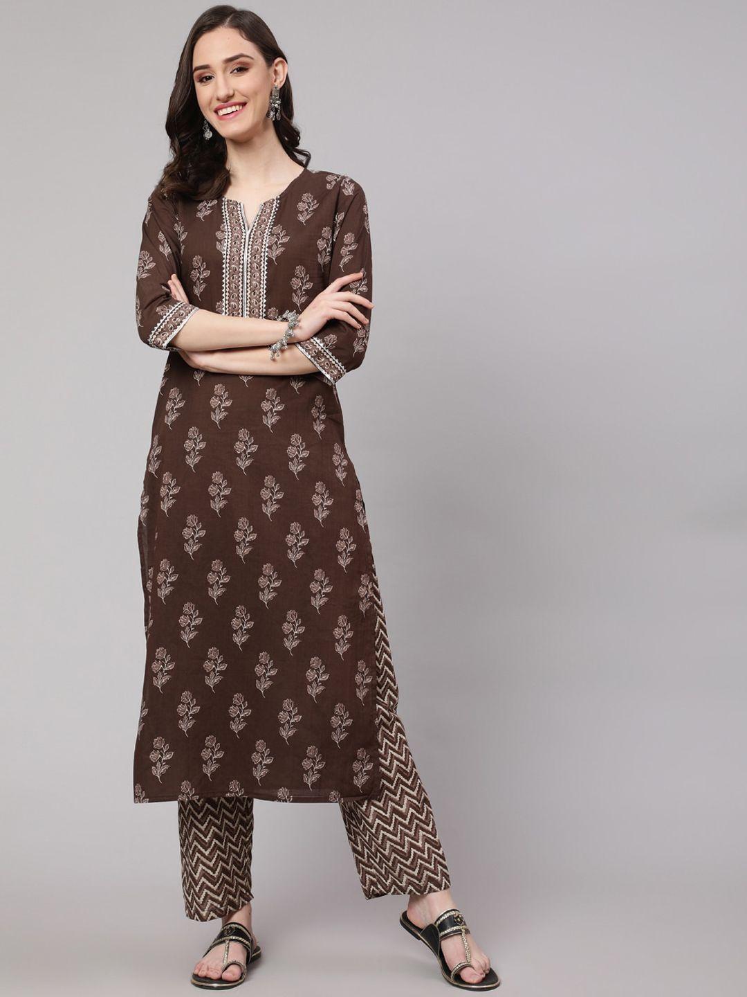 nayo women floral printed pure cotton kurta with trousers