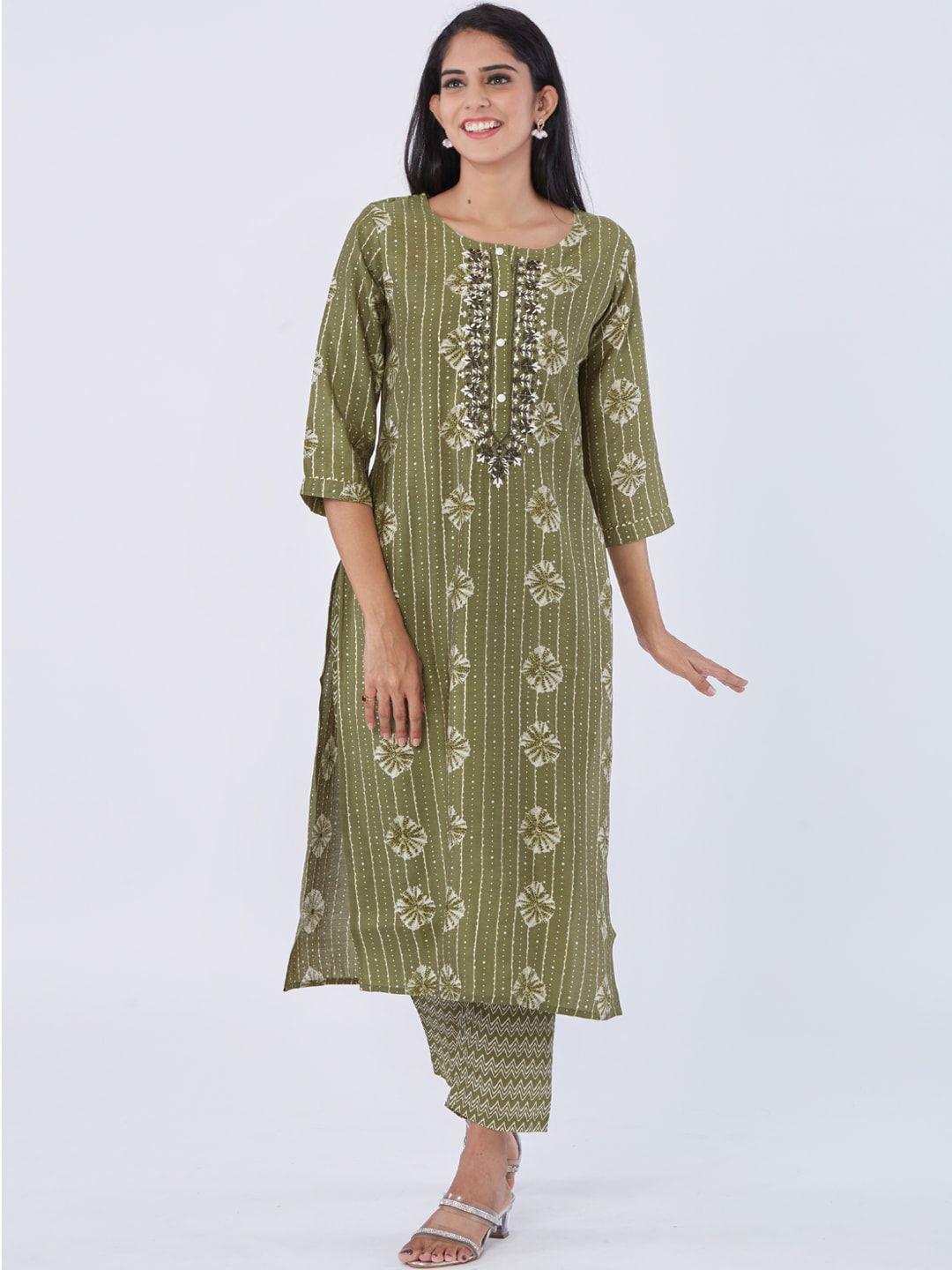 taruni women green printed kurta with trousers