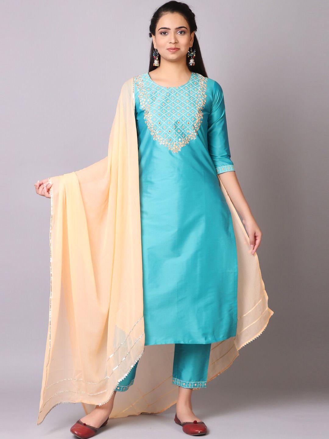 v tradition ethnic motifs yoke design thread work kurta with palazzos & dupatta