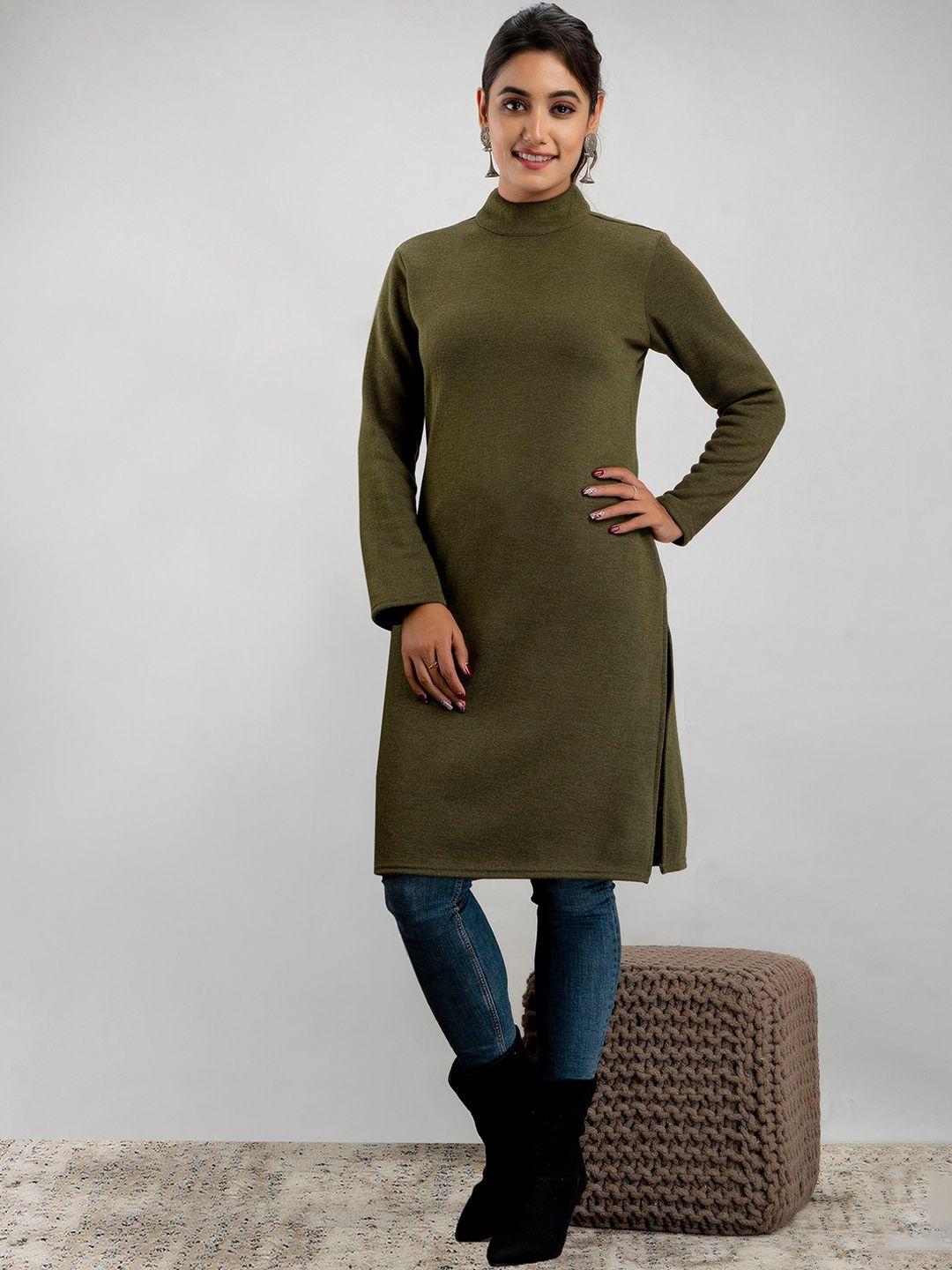 suti women olive green thread work kurta