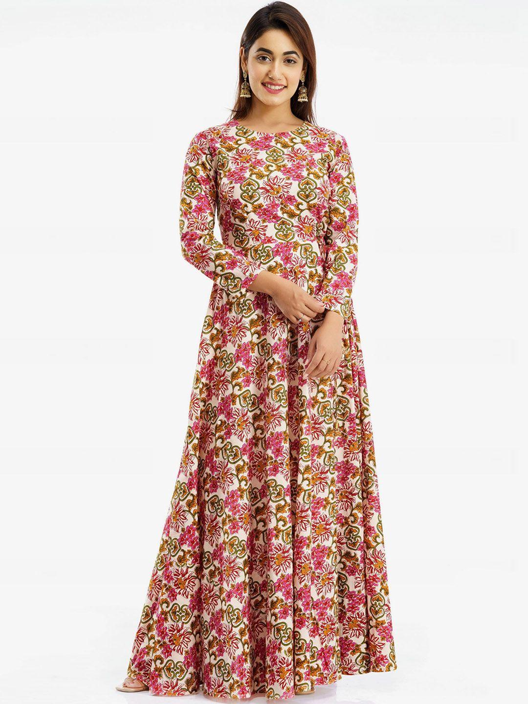 parchhai women pink cotton floral printed floral kurta