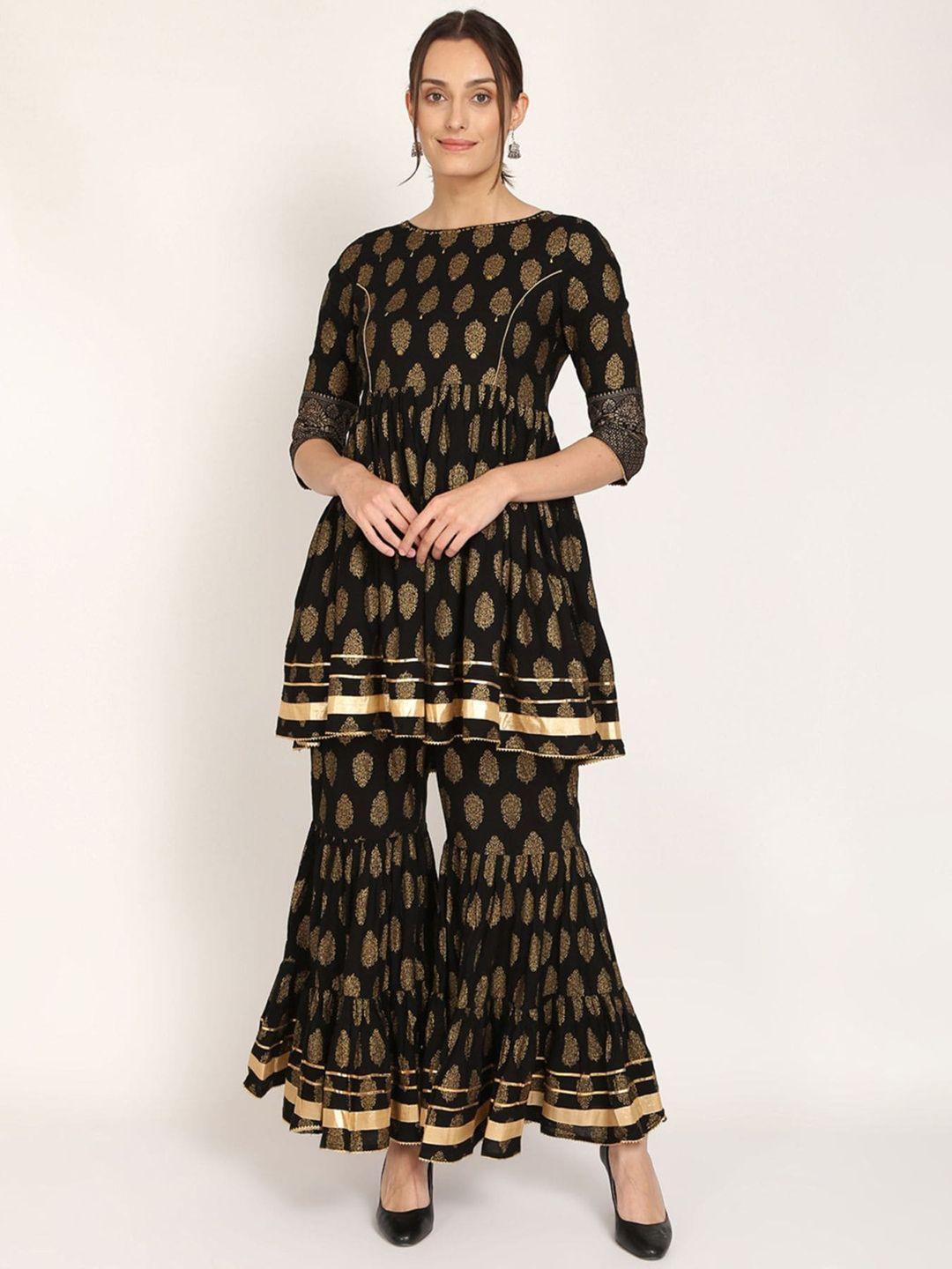 shopping queen women ethnic motifs printed gotta patti kurta with sharara