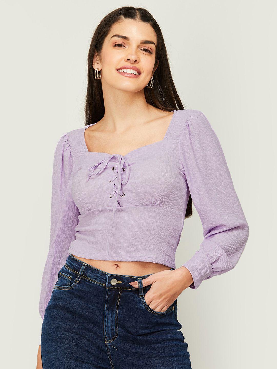 ginger by lifestyle tie-up neck crop top