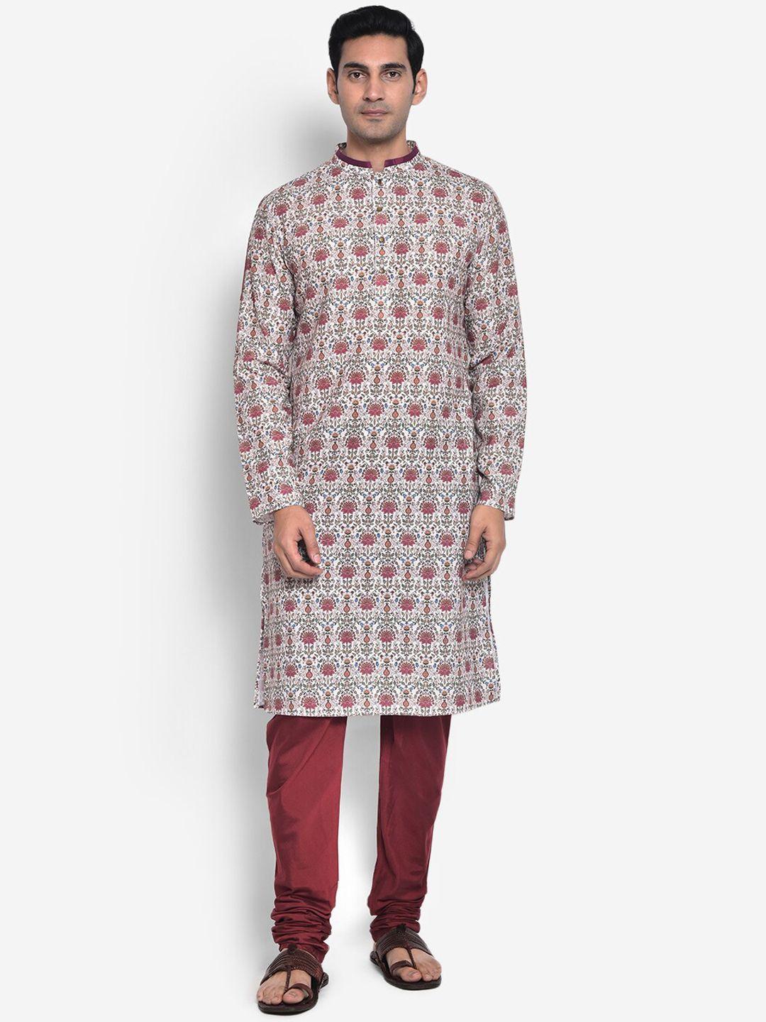 kisah mandarin collar long sleeves floral printed cotton kurta