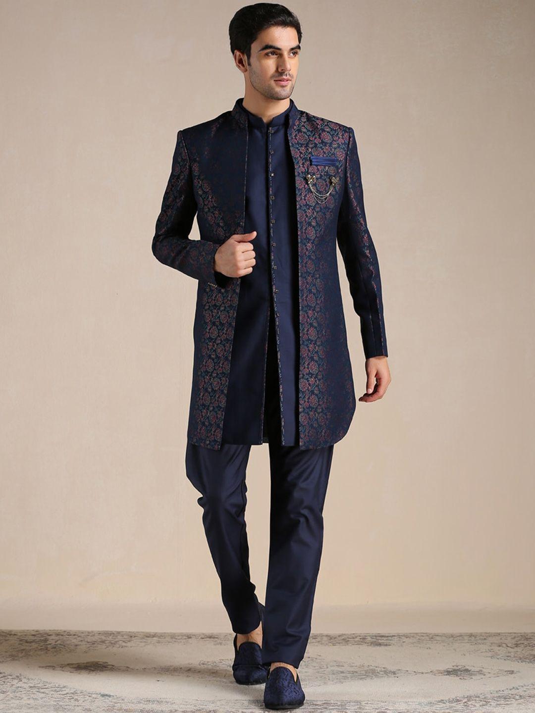 manyavar men brocade printed sherwani set