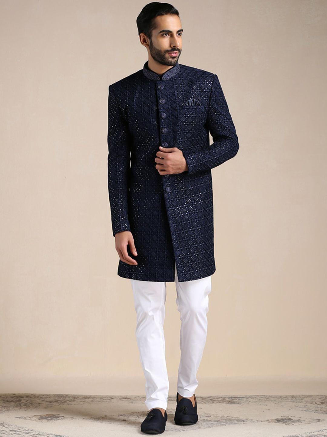 manyavar men floral embroidered indo western set with trousers