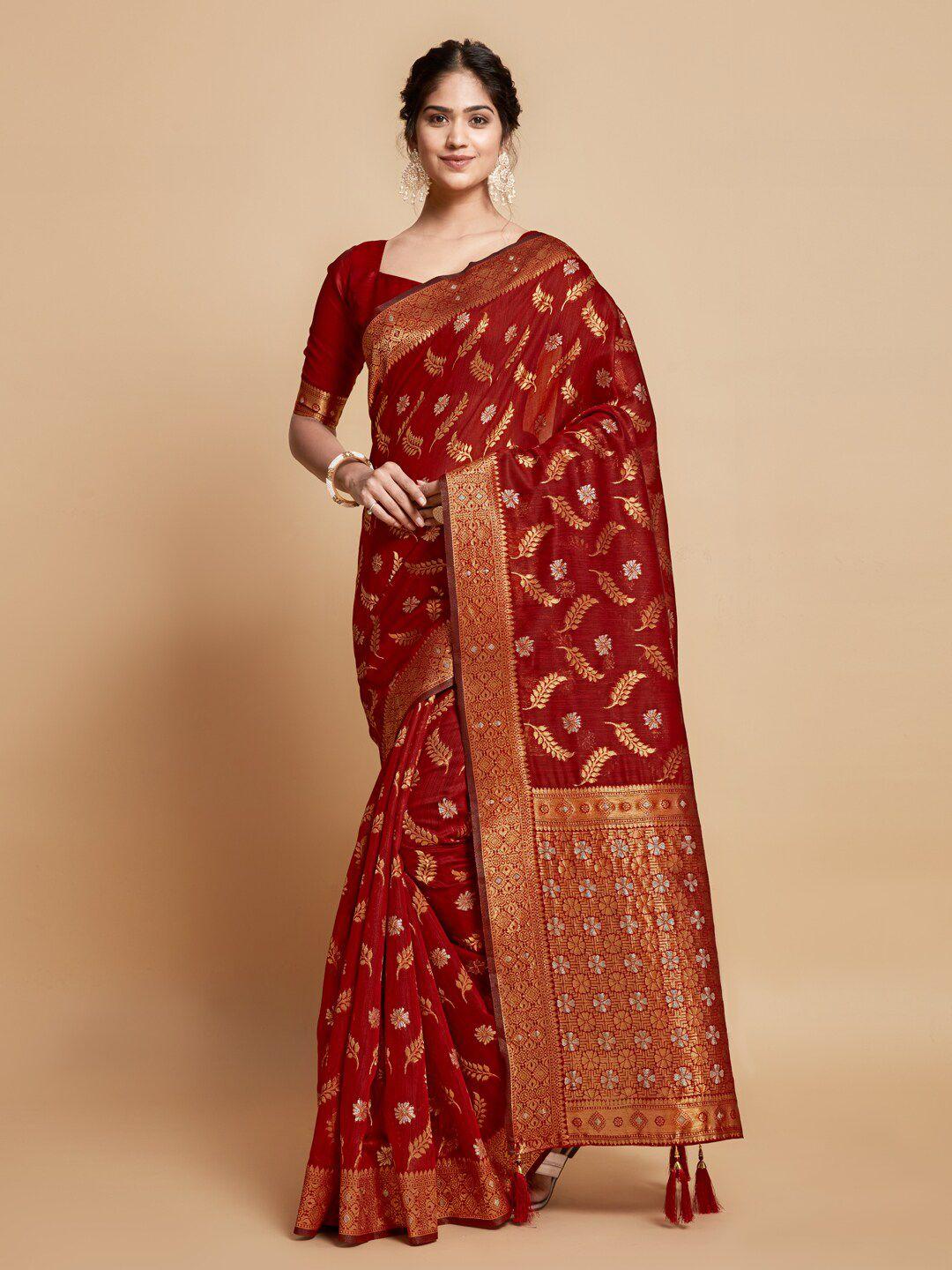 gajarai woven design zari linen blend kanjeevaram saree