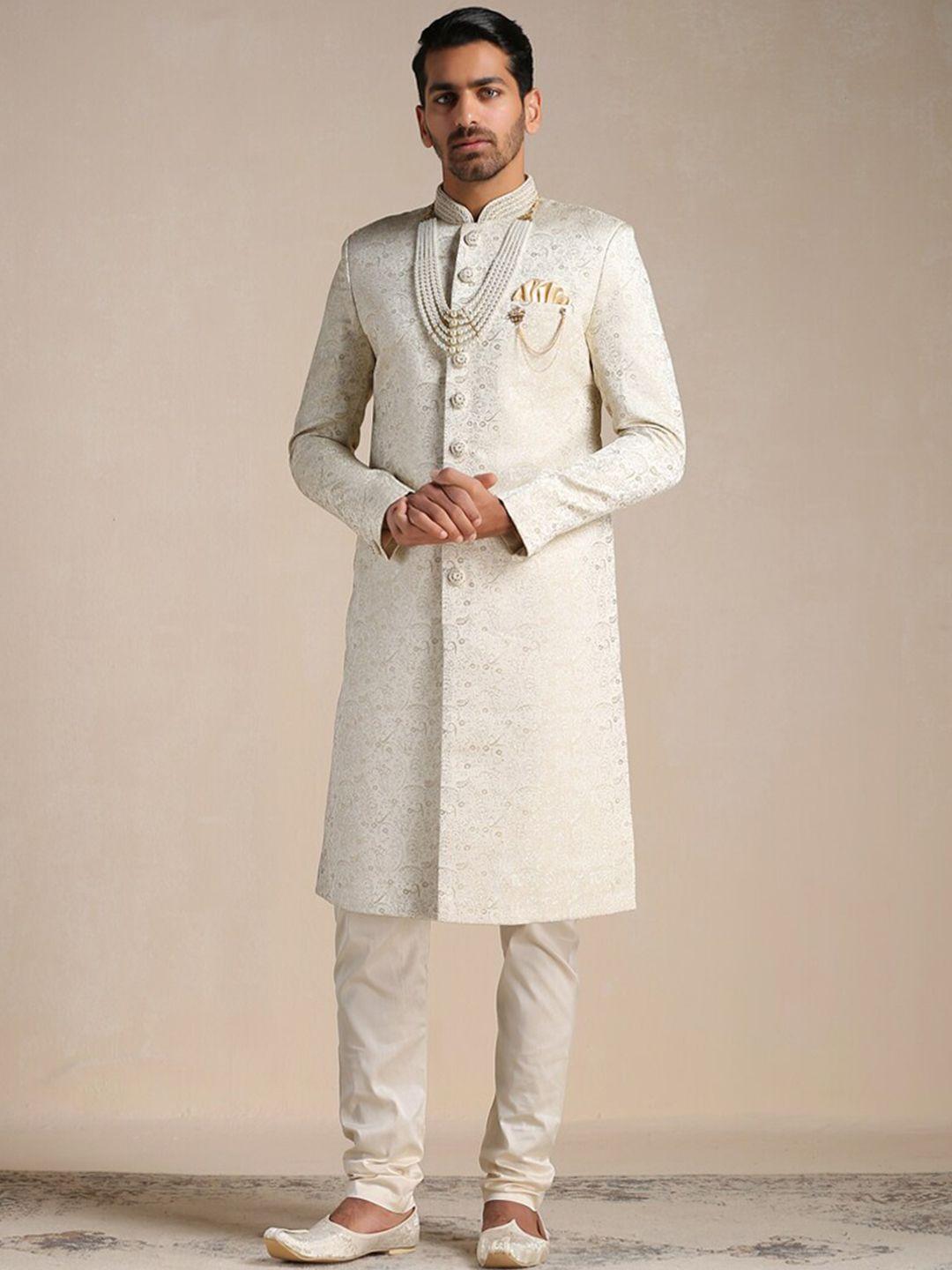 manyavar men brocade self-design sherwani set