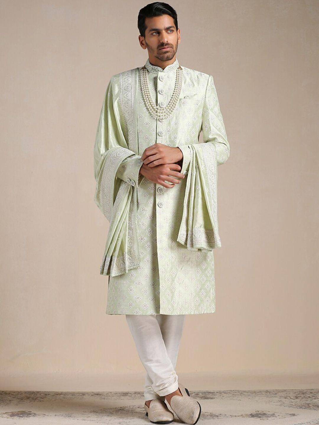 manyavar men self-design art silk sherwani set