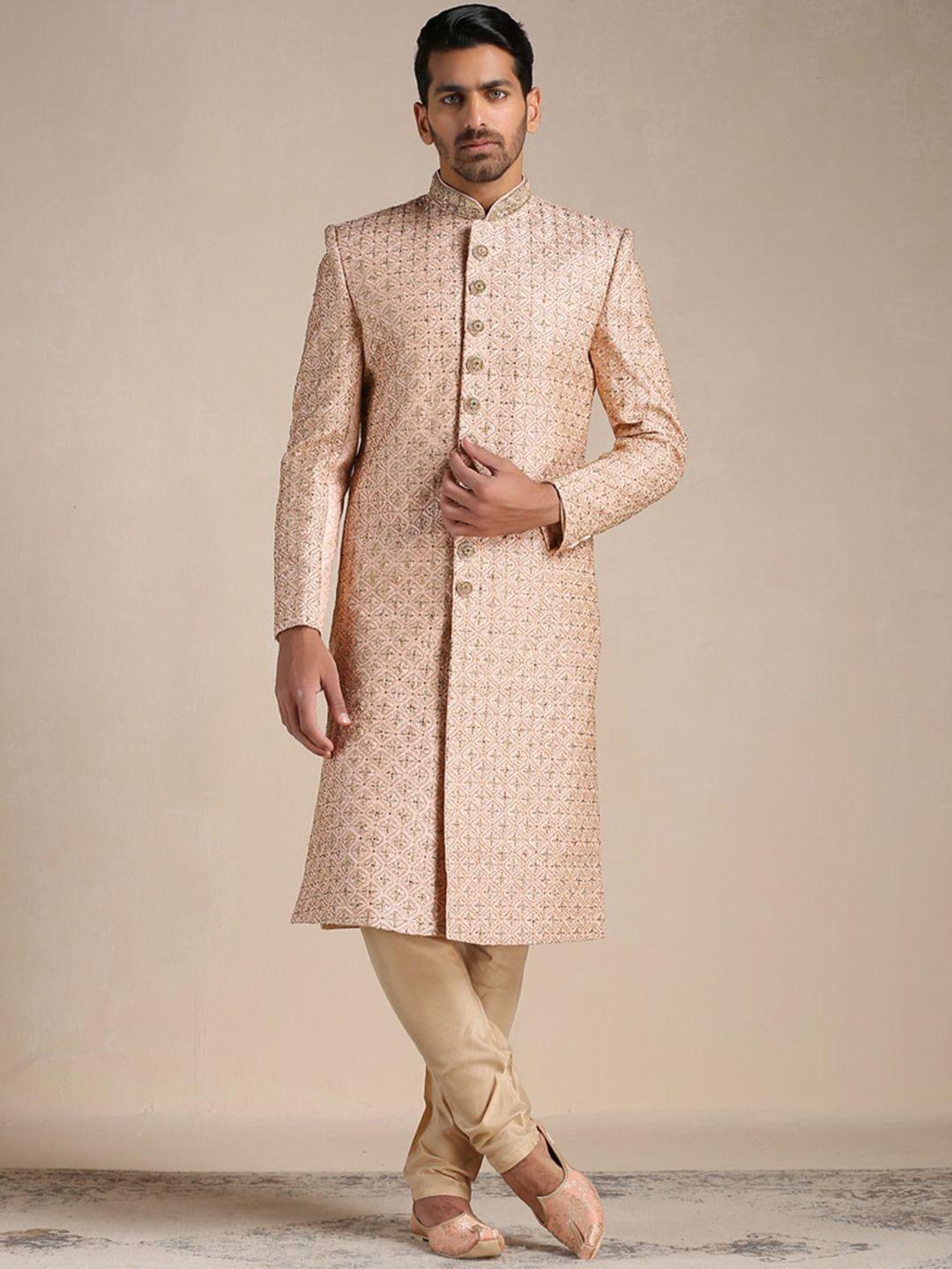 manyavar men self-design art silk sherwani set