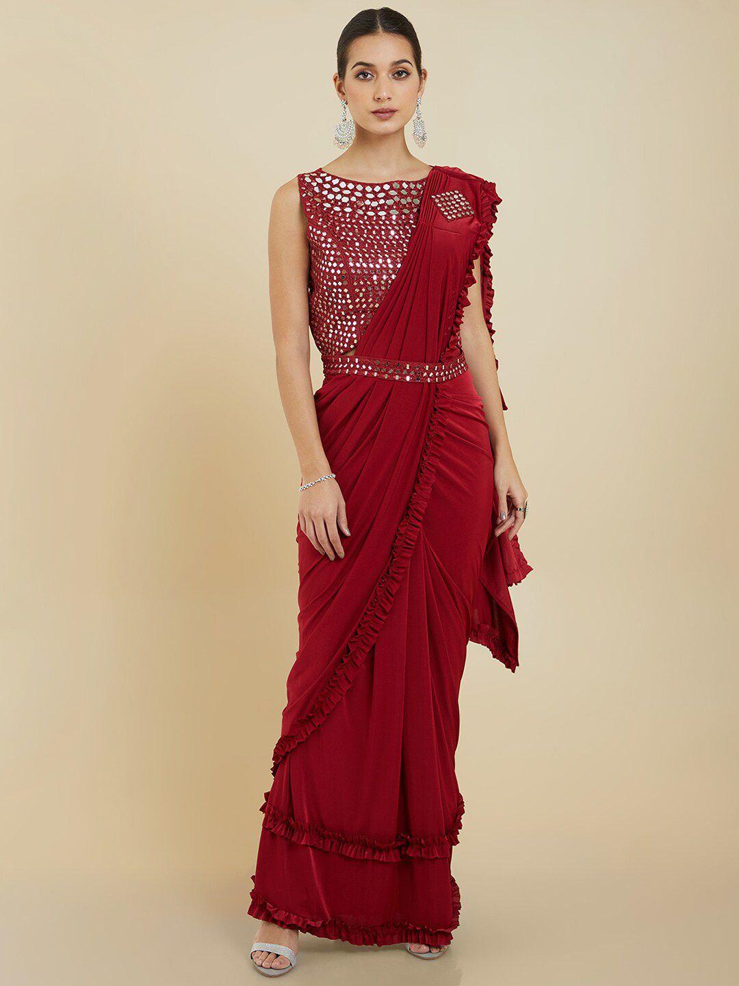 soch solid poly crepe saree