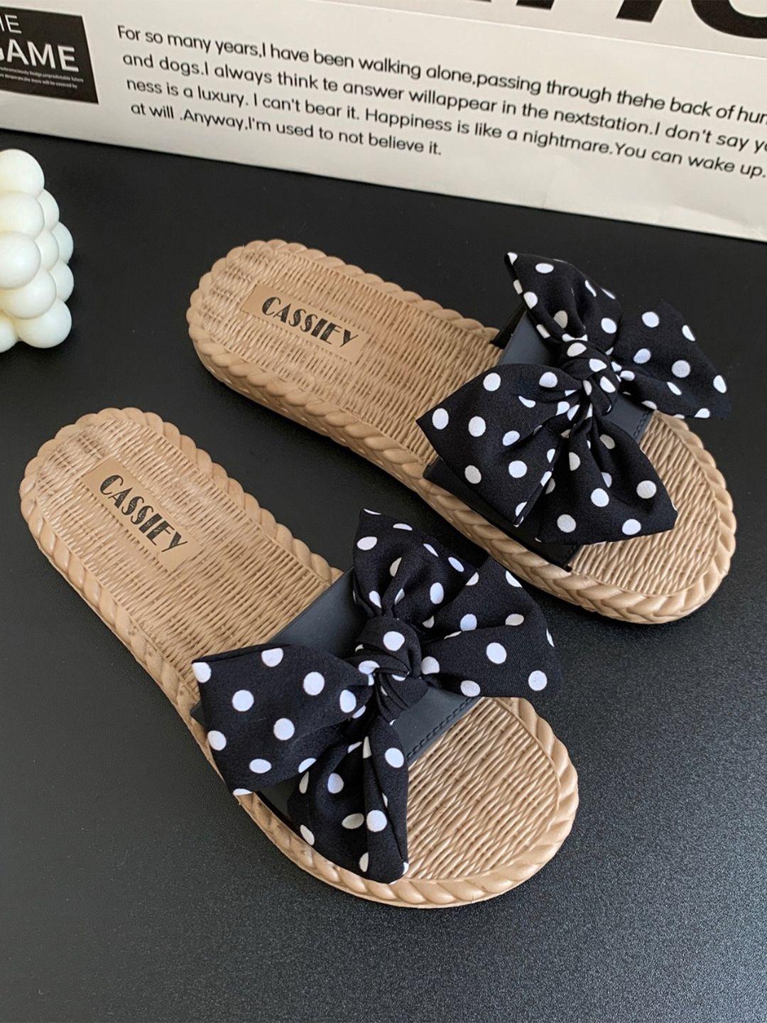 cassiey women black printed rubber sliders