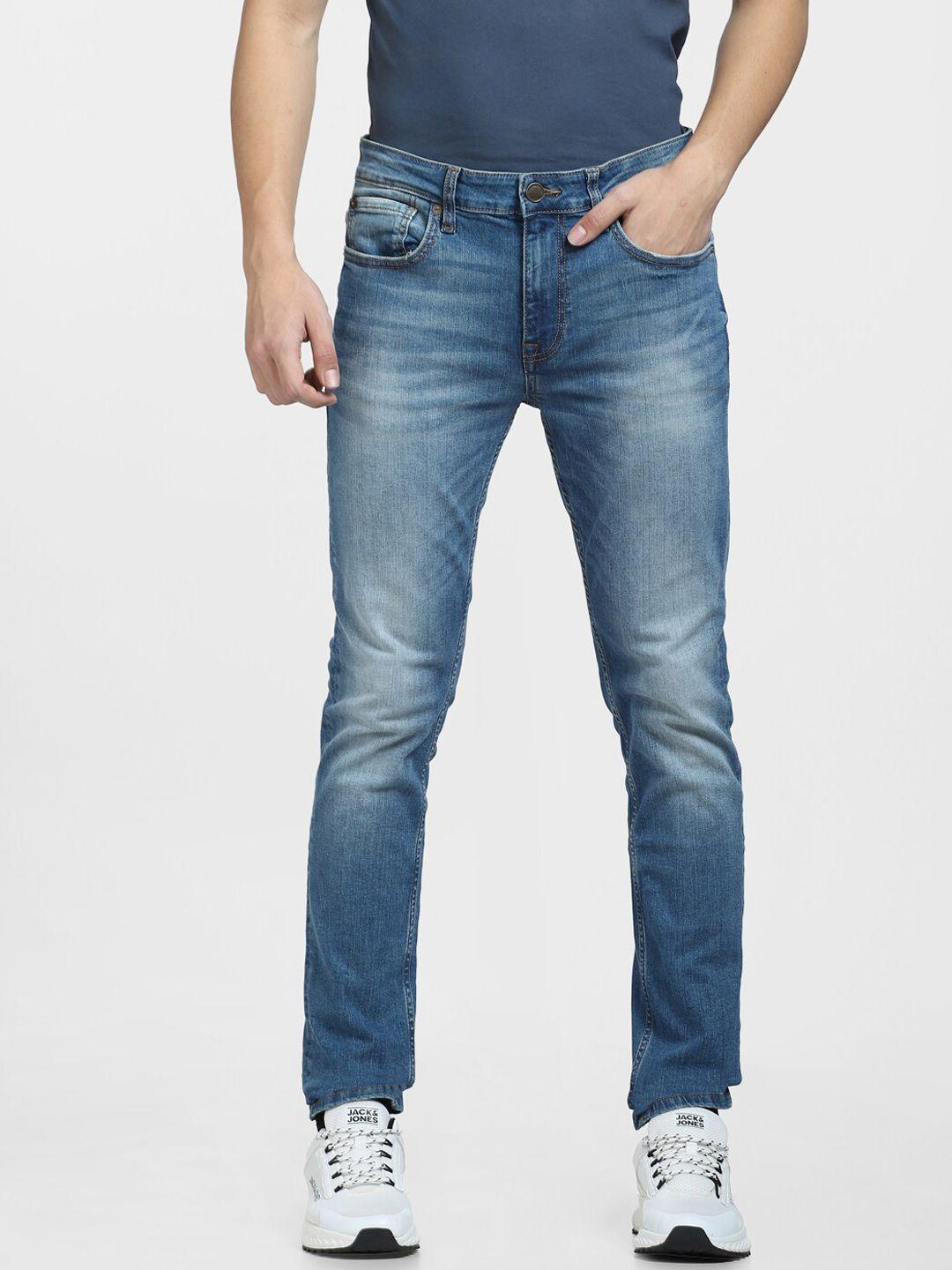 jack & jones men skinny fit low-rise slash knee heavy fade jeans