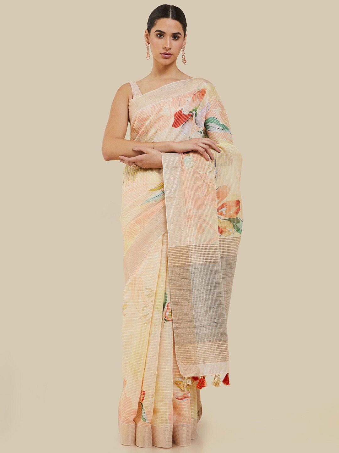 soch floral printed zari saree