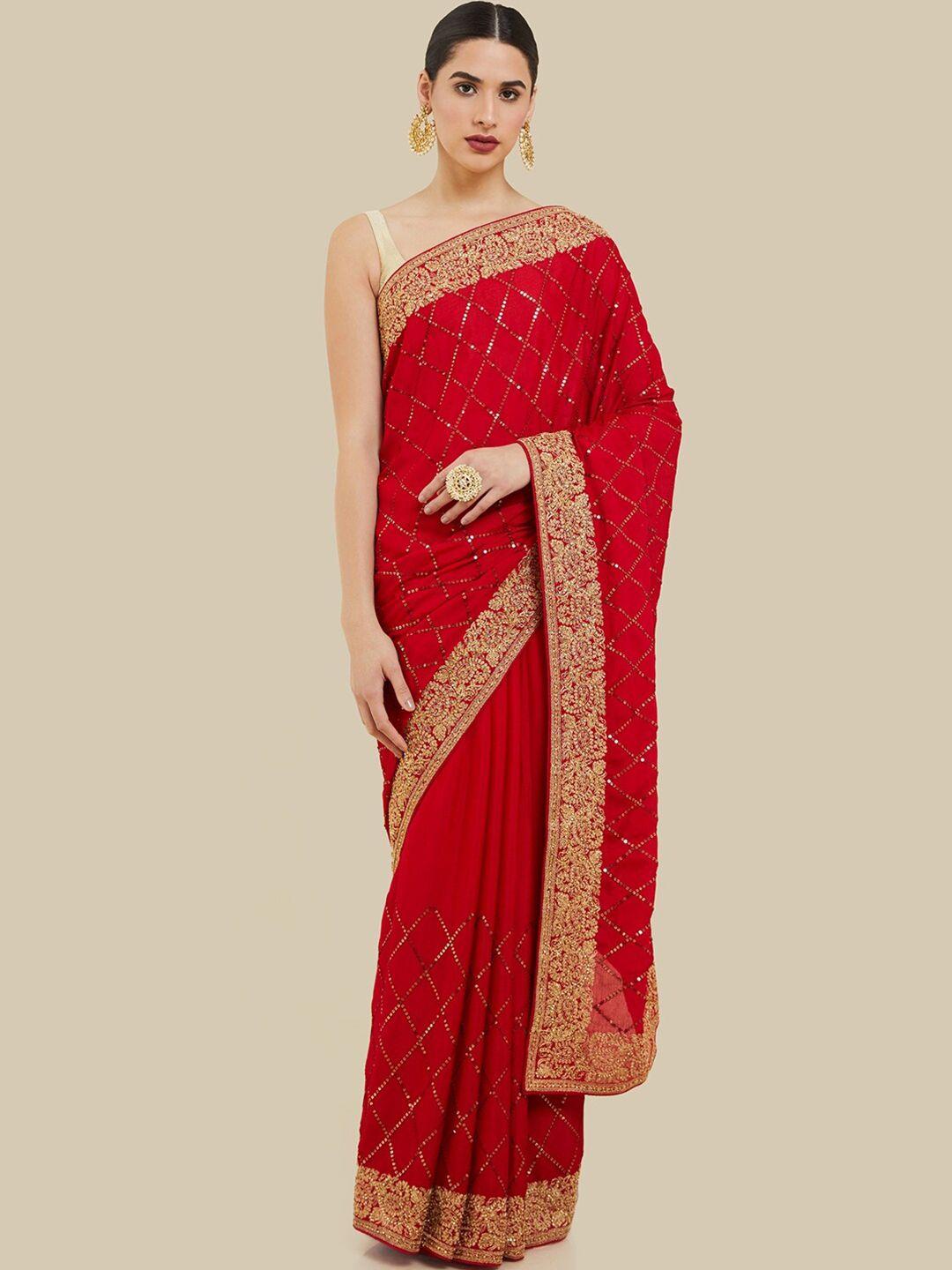 soch embroidered silk blend saree