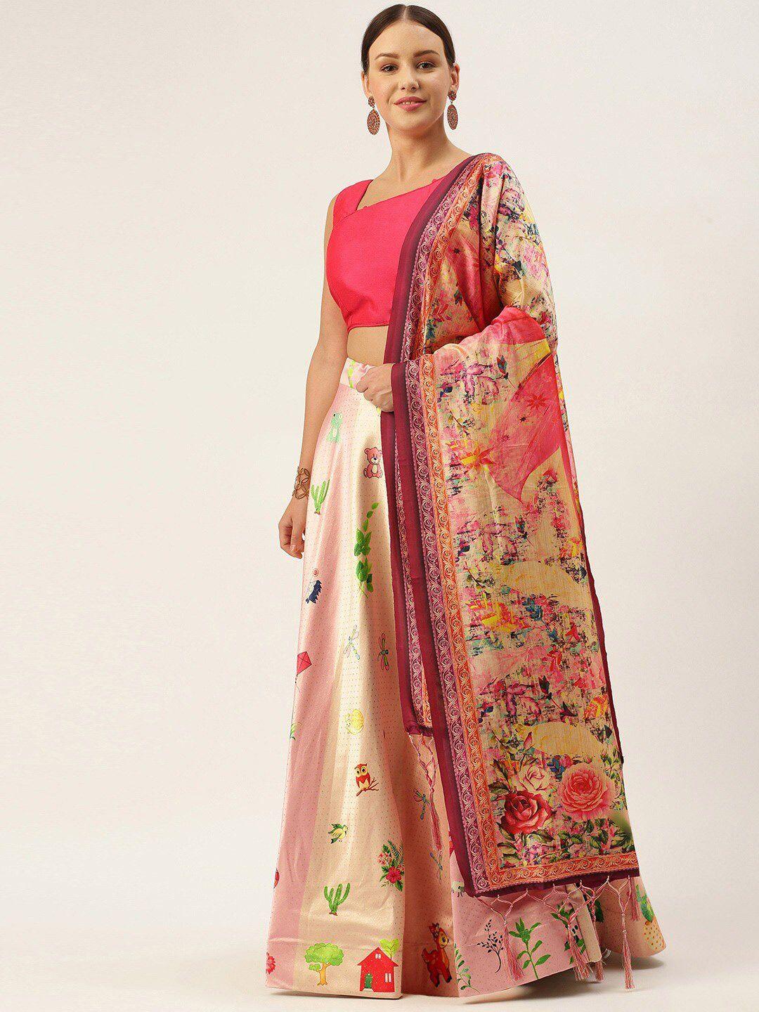 kaizen texo fab printed semi-stitched lehenga & unstitched blouse with dupatta