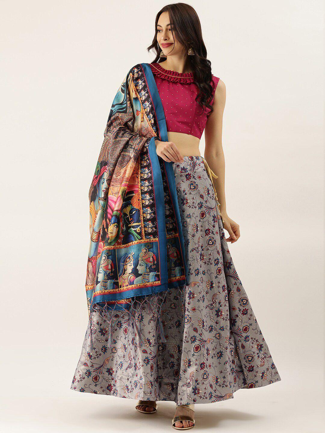 kaizen texo fab printed semi-stitched lehenga & unstitched blouse with dupatta