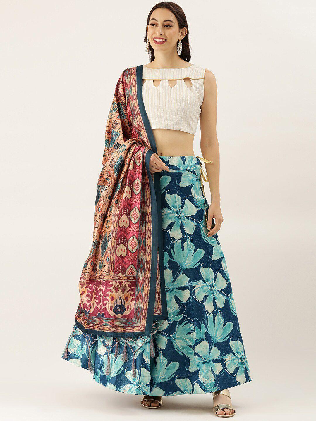 kaizen texo fab printed semi-stitched lehenga & unstitched blouse with dupatta