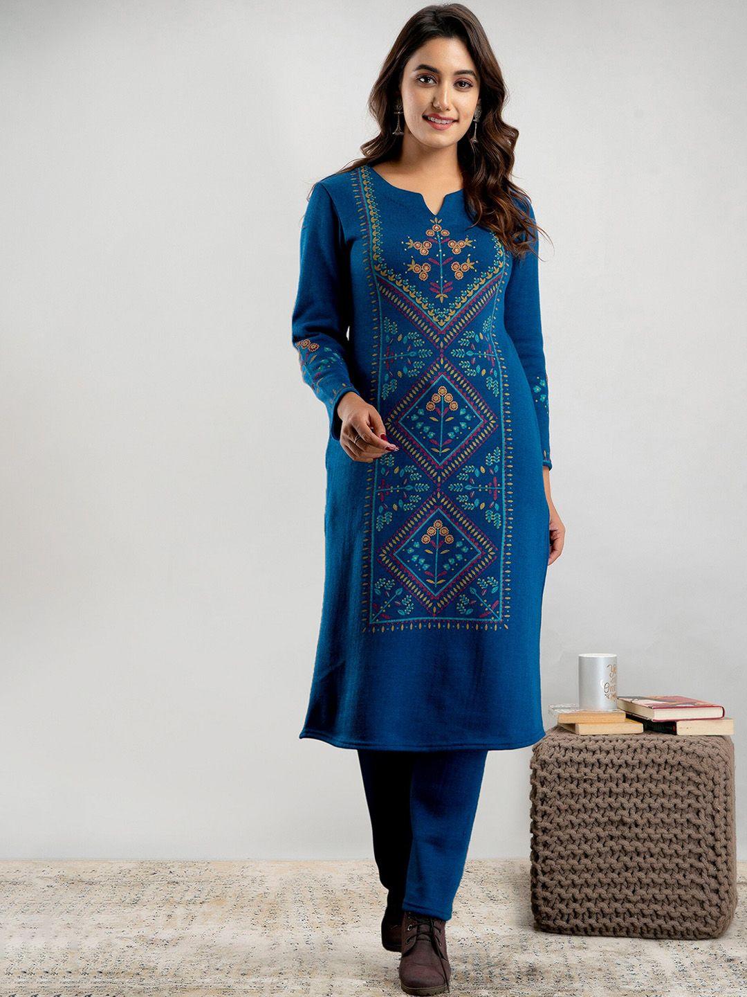 suti ethnic motifs printed round neck kurta with trousers