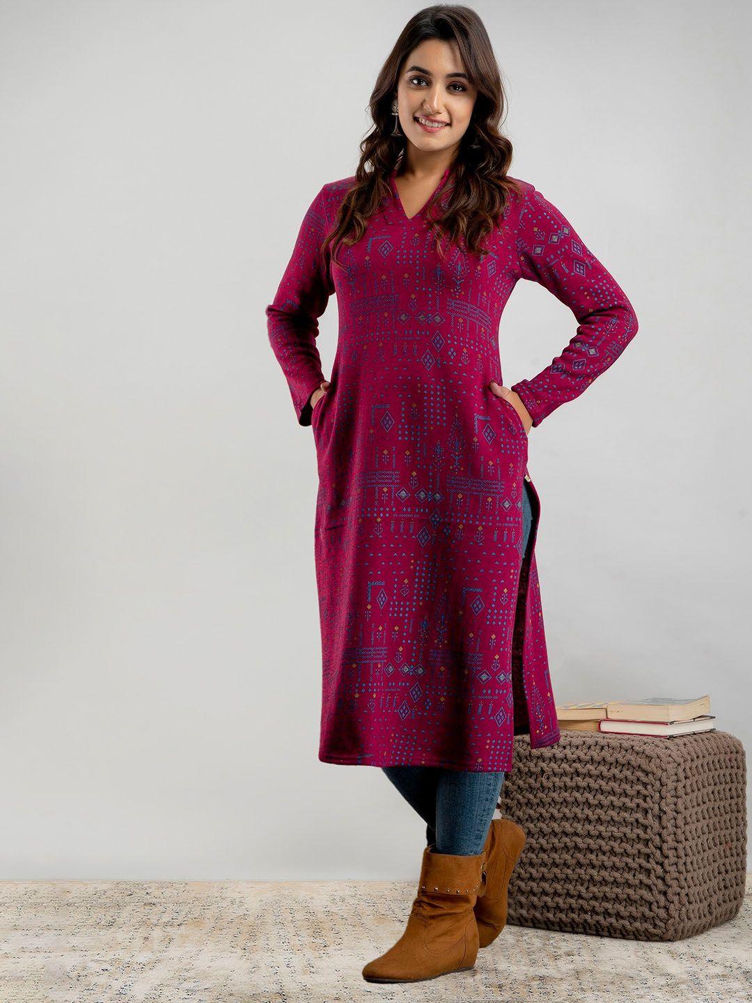 suti women ethnic motifs printed wool kurta