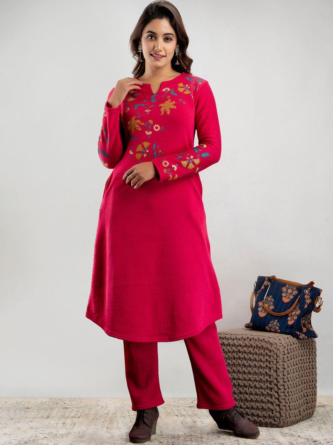 suti ethnic motifs printed round neck kurta with trousers