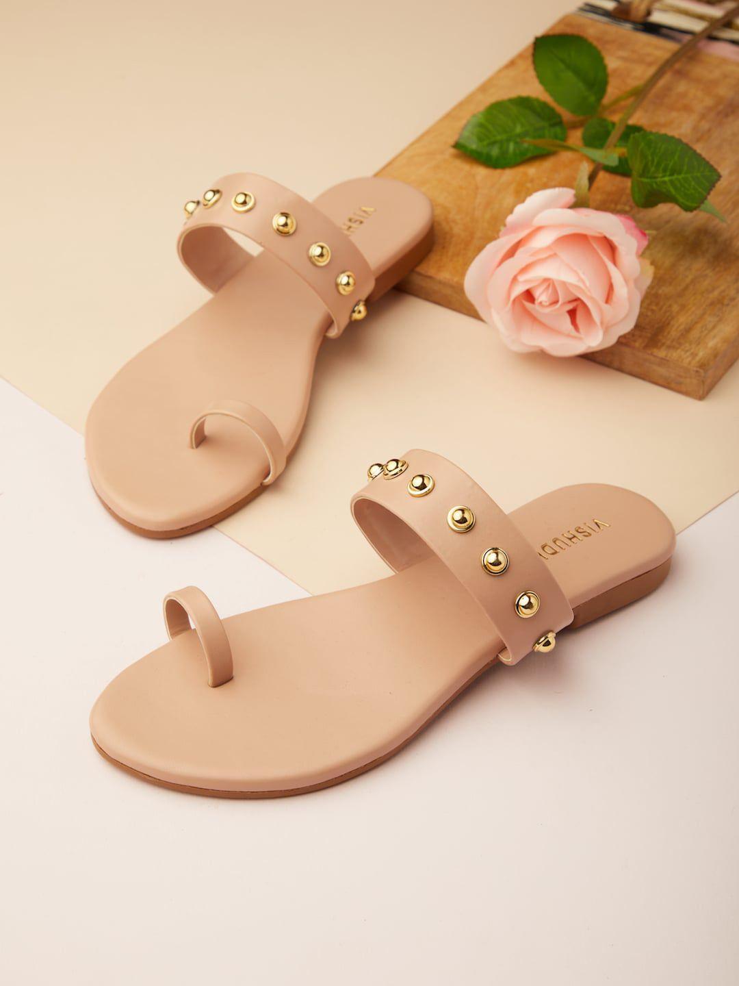 vishudh women nude-coloured one toe flats