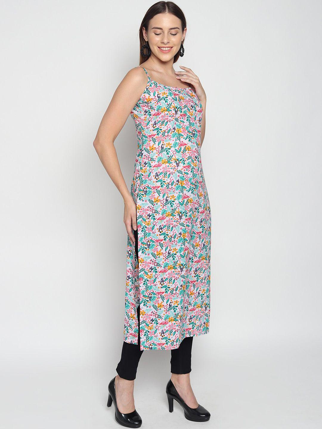 isam floral printed sleeveless cotton kurta