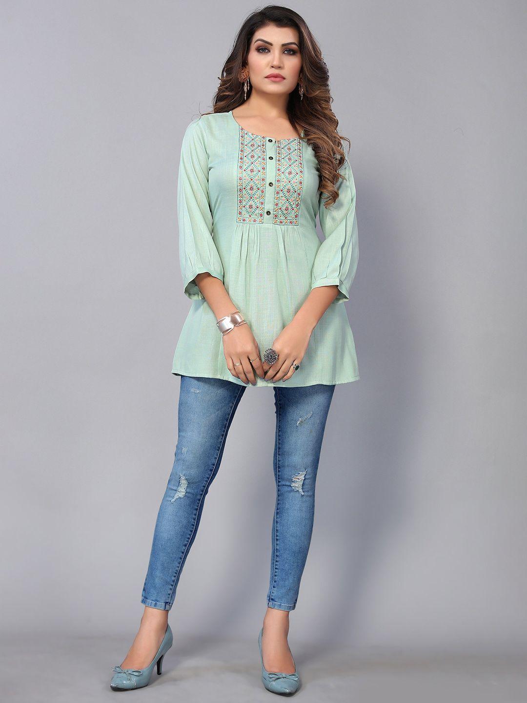 nimayaa sea embroidered empire top