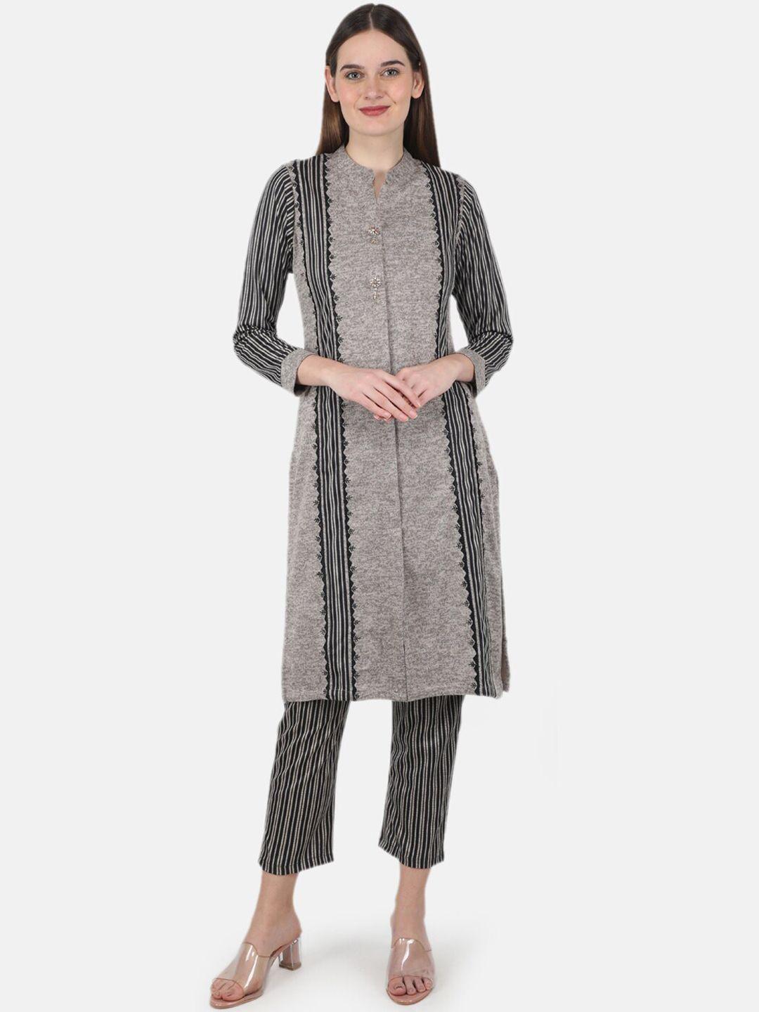 monte carlo women grey printed kurta with trousers