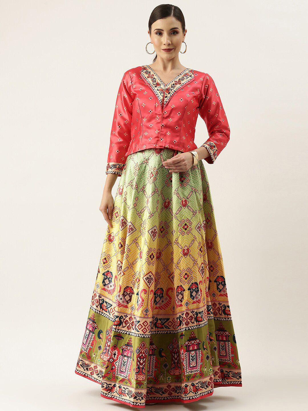 kaizen texo fab printed semi-stitched lehenga & unstitched