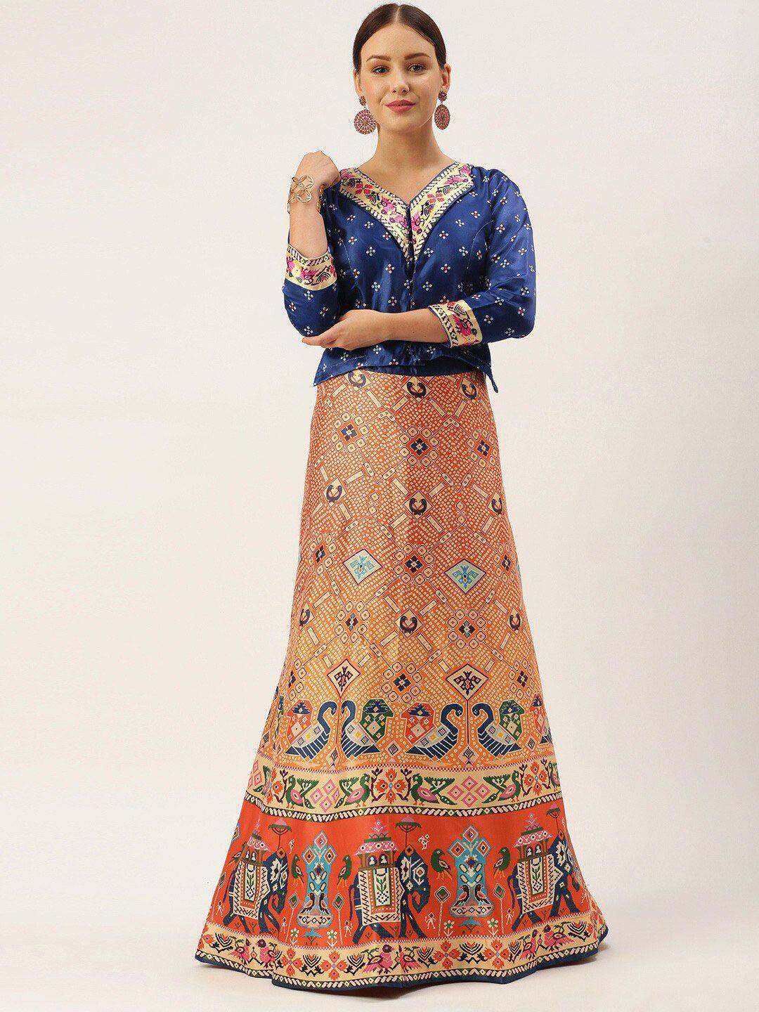 kaizen texo fab printed semi-stitched lehenga & unstitched