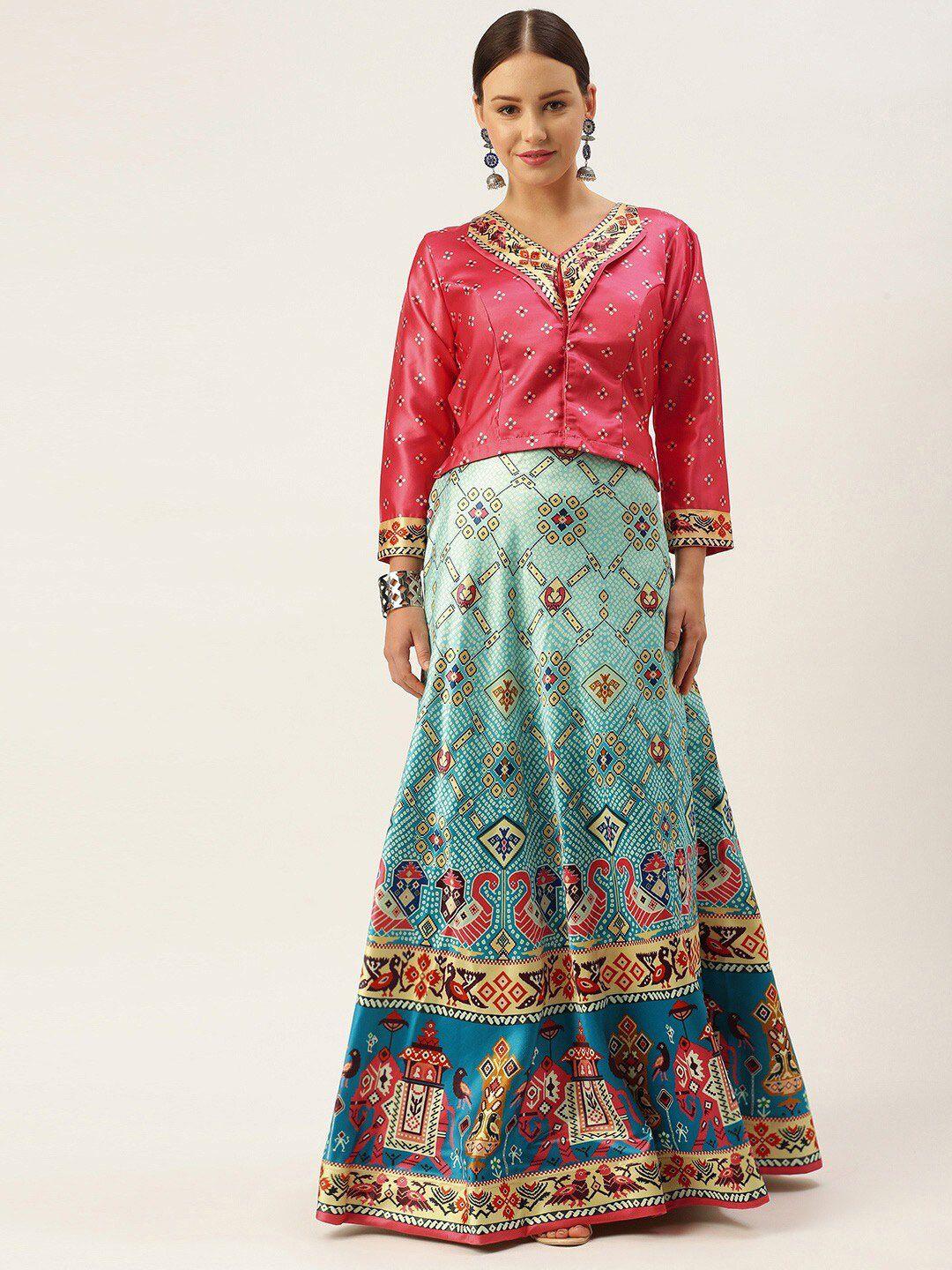 kaizen texo fab printed semi-stitched lehenga & unstitched