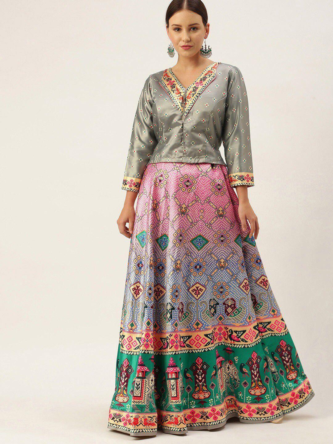 kaizen texo fab printed semi-stitched lehenga & unstitched