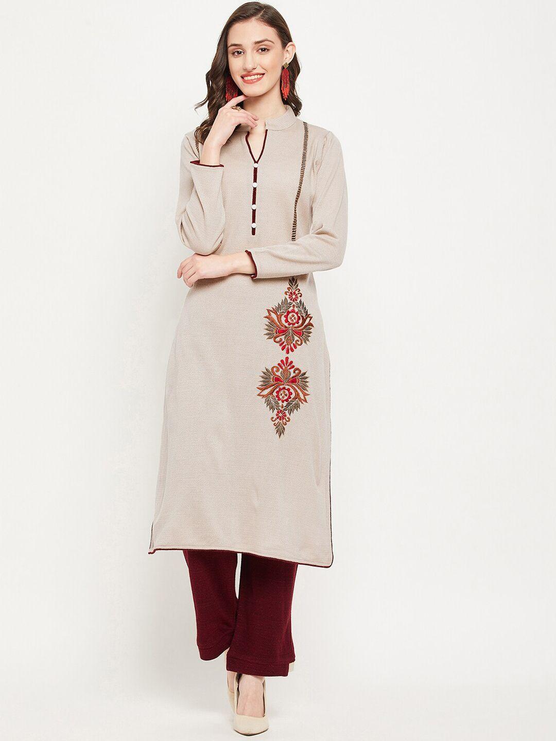 zigo floral embroidered mandarin collar kurta with trousers