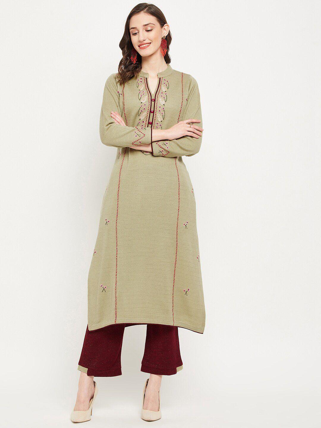 zigo floral embroidered band collar kurta with trousers