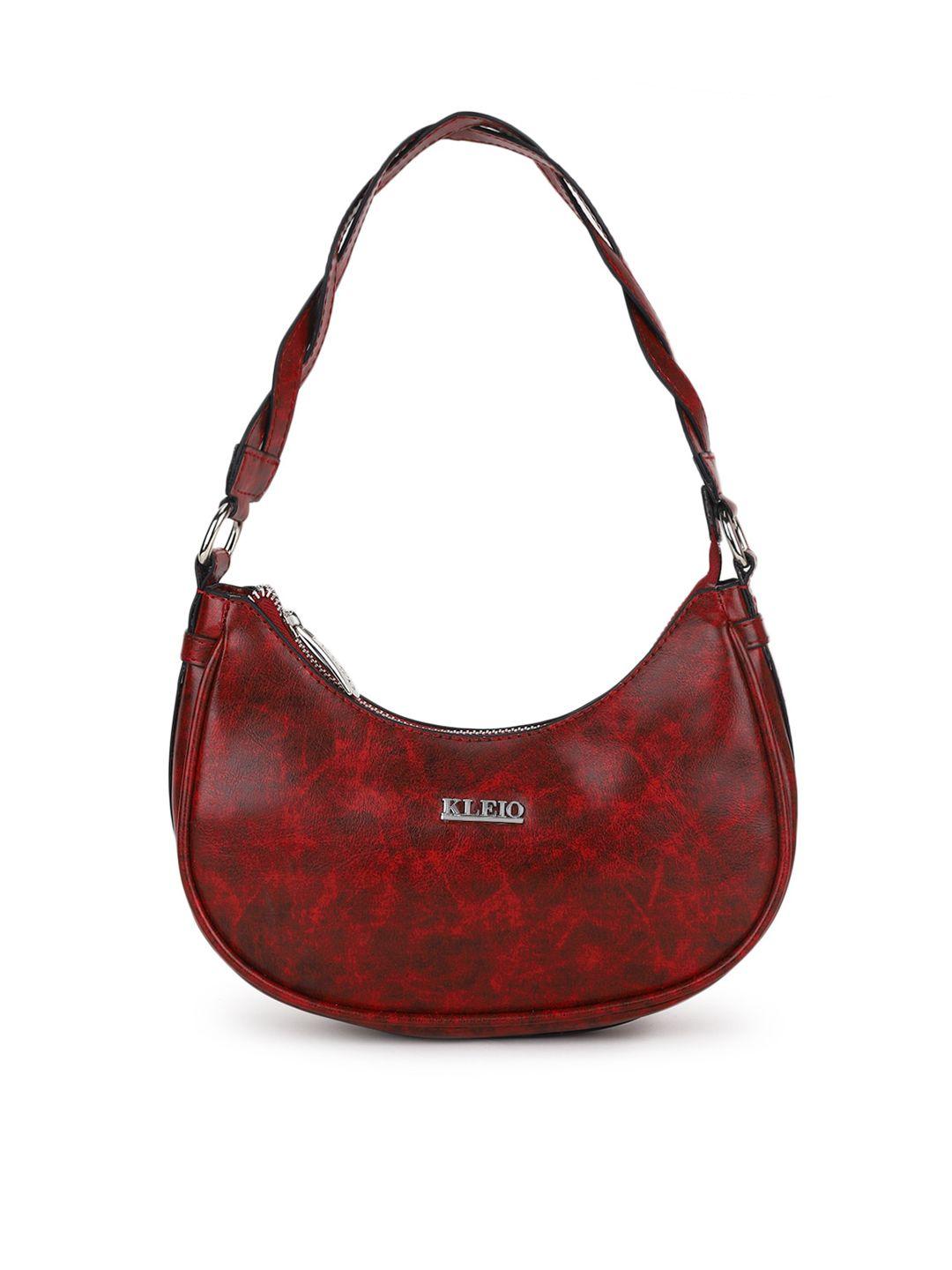 kleio maroon textured half moon hobo bag