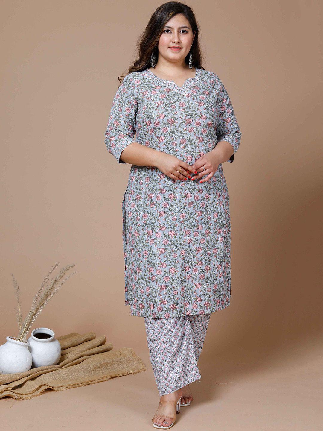 miravan women blue floral printed gotta patti pure cotton kurta with palazzos