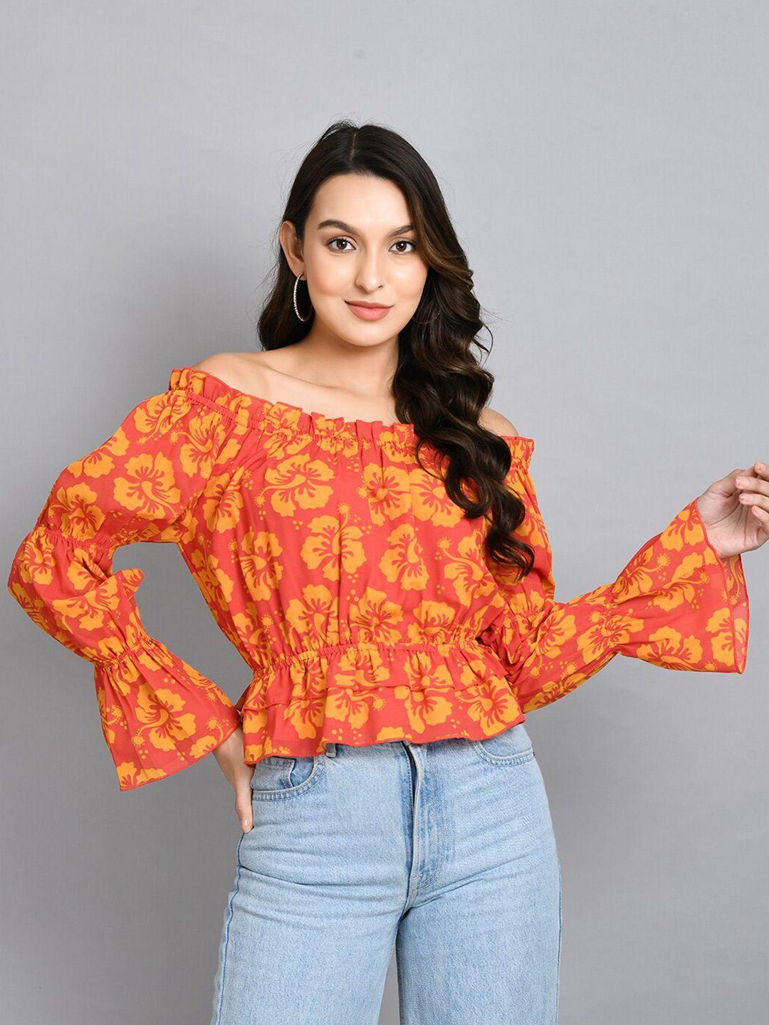 pretty loving thing floral printed off-shoulder bardot top