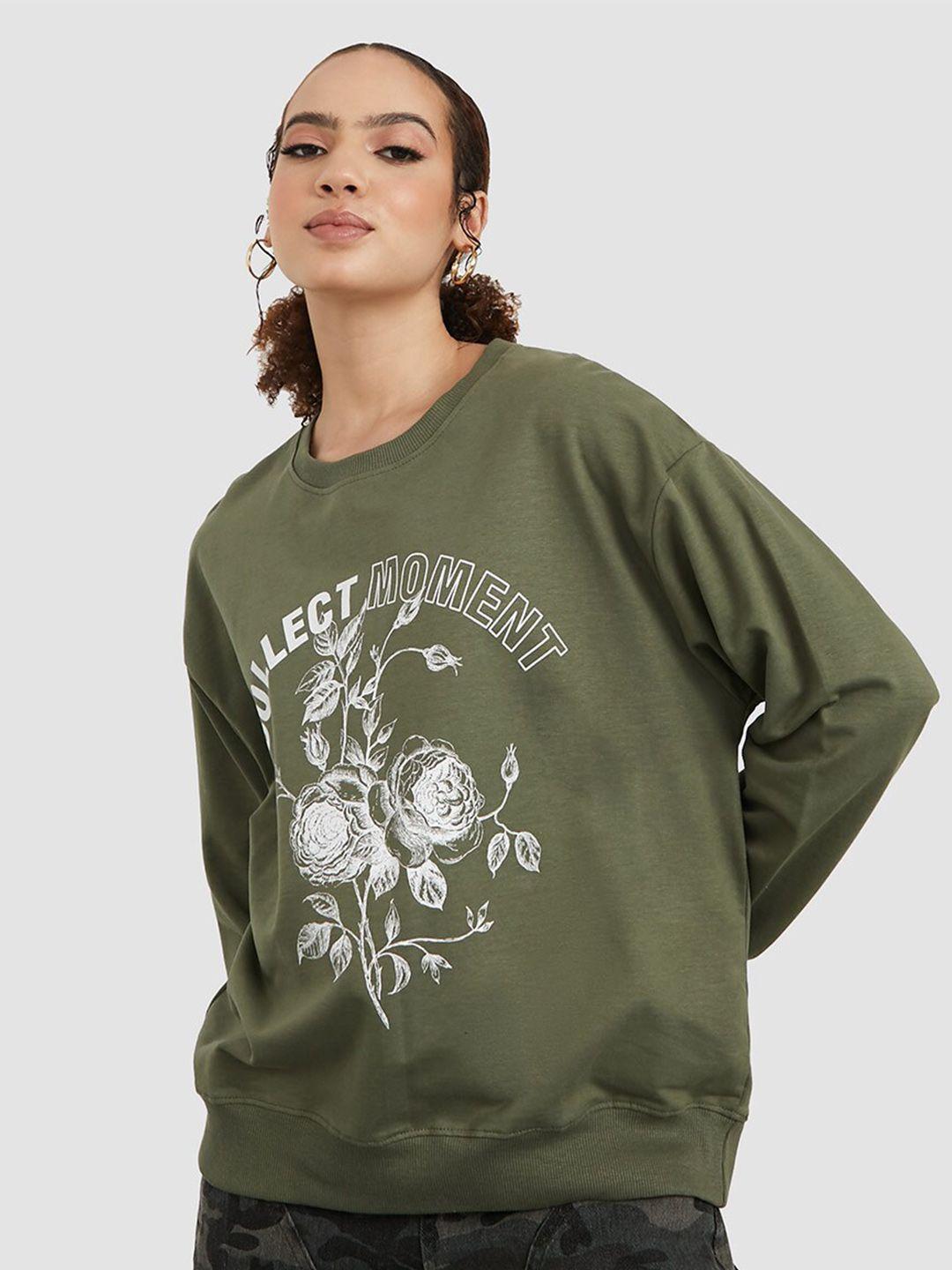 styli women khaki printed sweatshirt