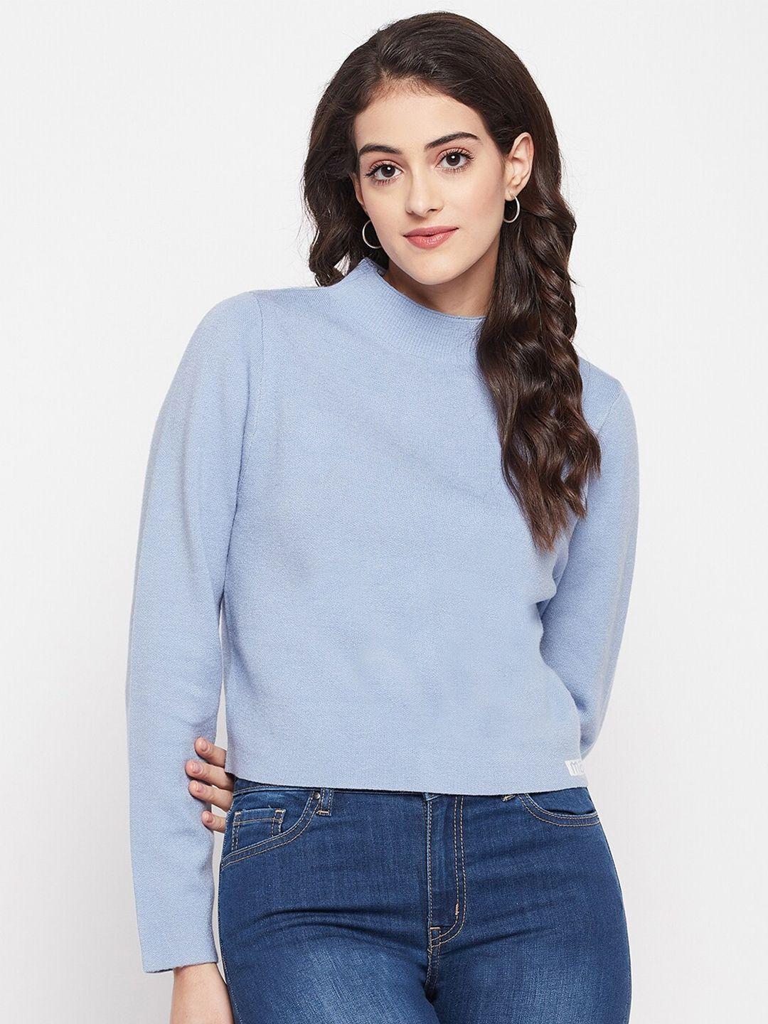 madame women blue crop pullover