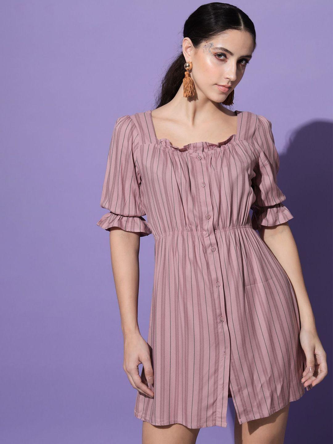 shopping queen striped square neck a-line dress