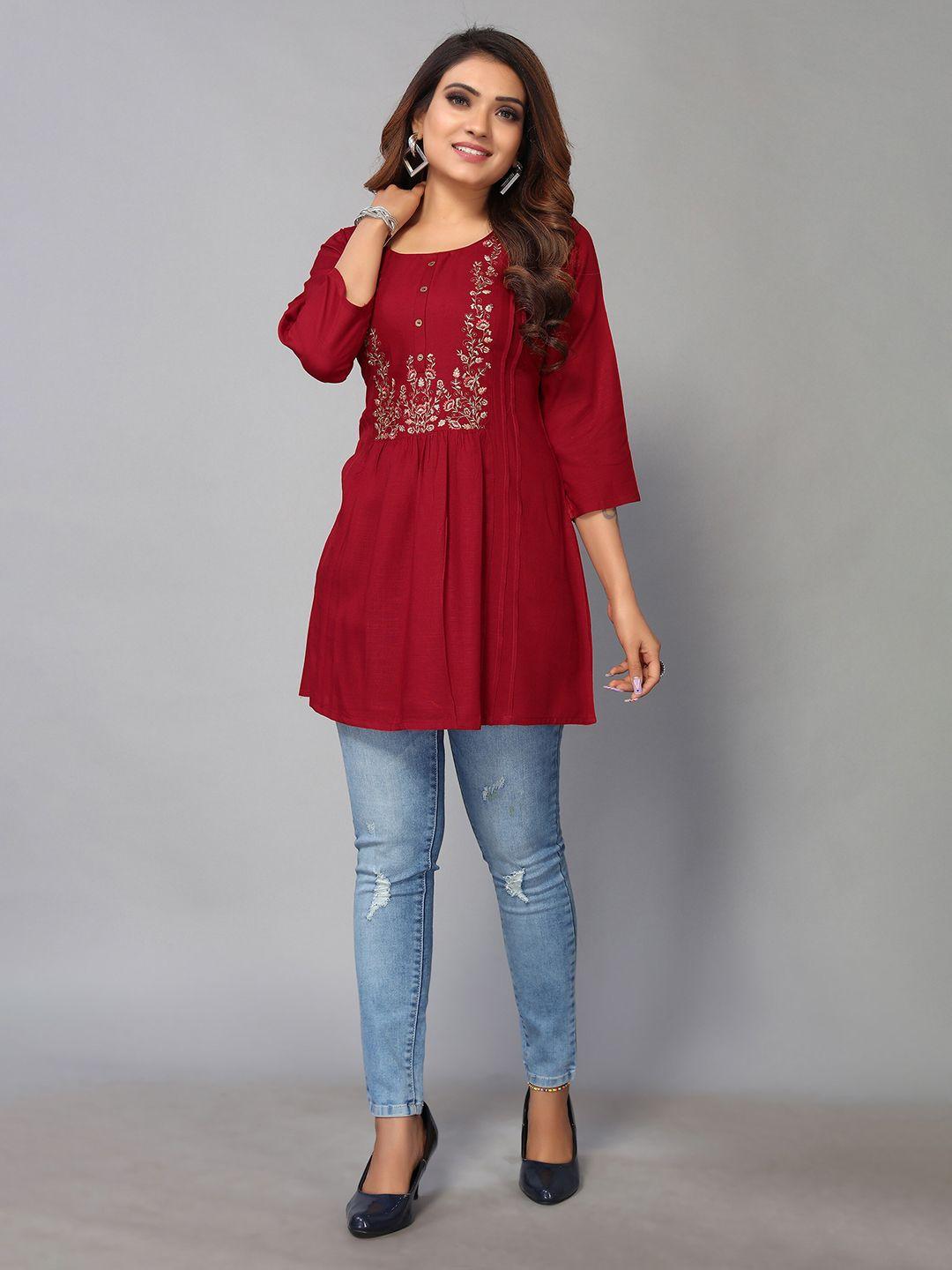 nimayaa floral embroidered longline top