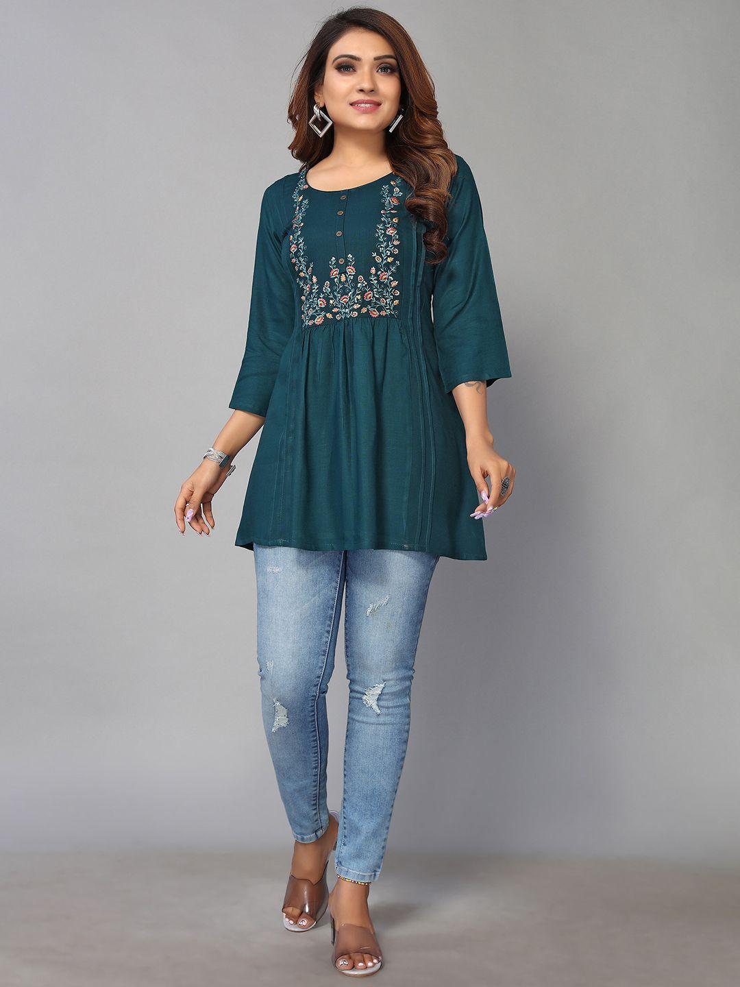 nimayaa floral embroidered longline top