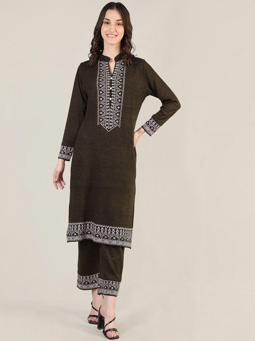 mikhad ethnic motifs wool kurta with trousers