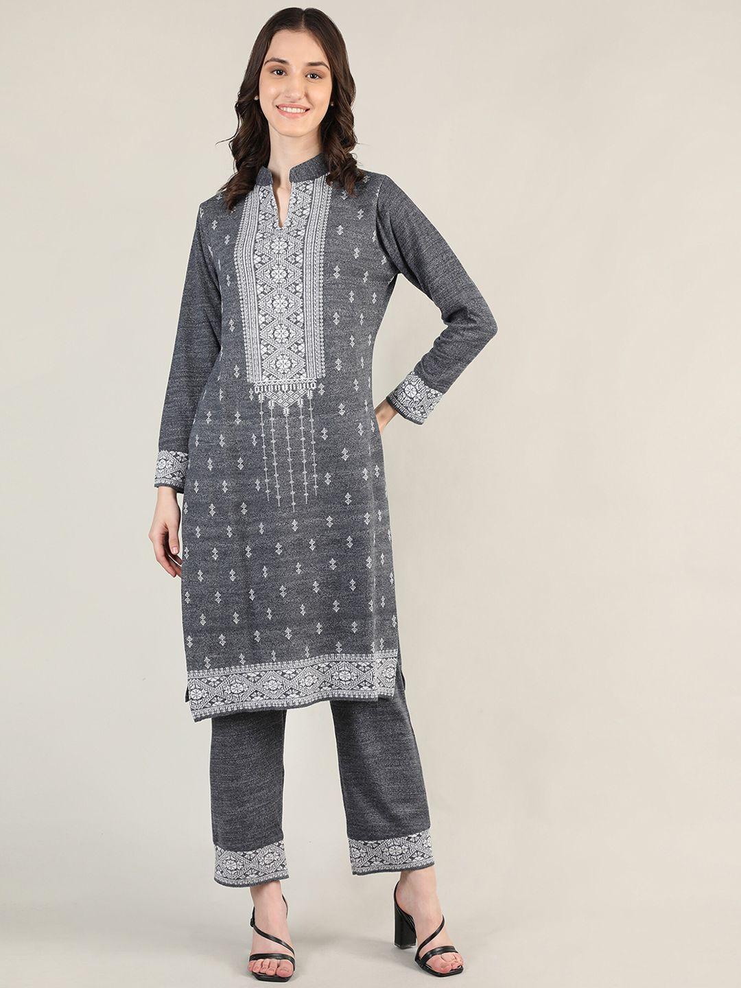 mikhad ethnic motifs wool kurta with trousers