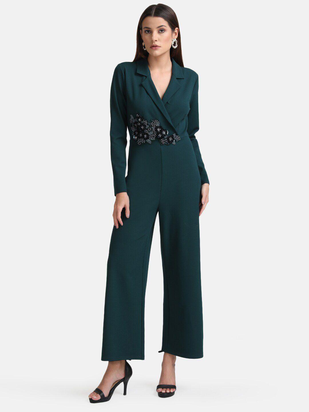 kazo lapel collar embellished basic jumpsuit